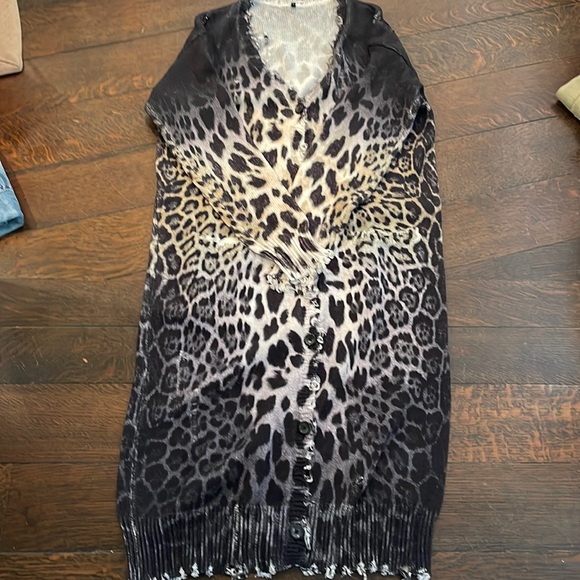 R13 faded leopard oversized long cardigan S - Picture 2 of 6